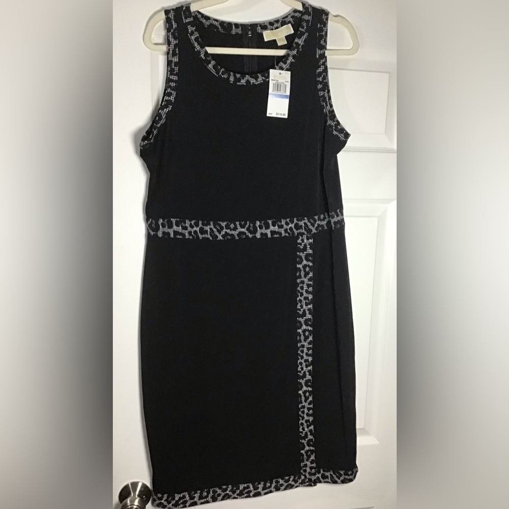 Michael Kors Sleeveless Round neck Elegant Black and White Patterned Trim Dress